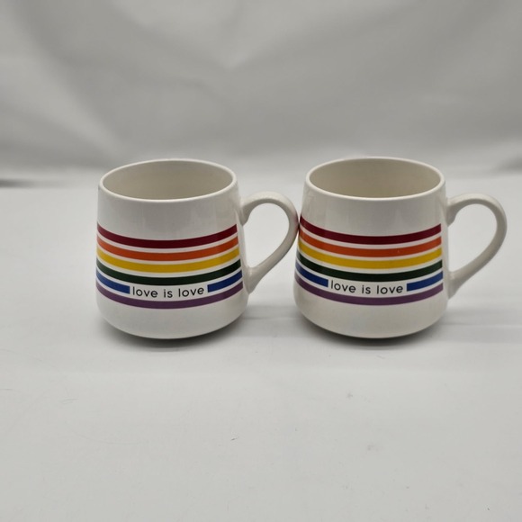 The Unbranded Brand Other - Love Is Love Multi-Color Horizontal Stripes Coco Tea Coffee 2 Cup Mug Rainbow